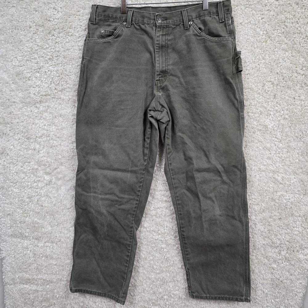 Dickies Carpenter Pants Mens 36x32 (fits 34x30.5) Green‎ Duck Canvas Utility